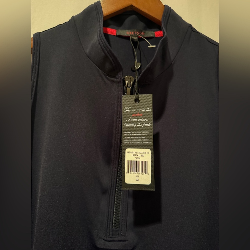 NWT - Greyson Women’s Sleeveless Vesta Mock Neck Top - CANAL- Navy White - XL - Picture 5 of 12